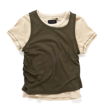 (TP1865) Whipstitch Trim Layered Twin Set