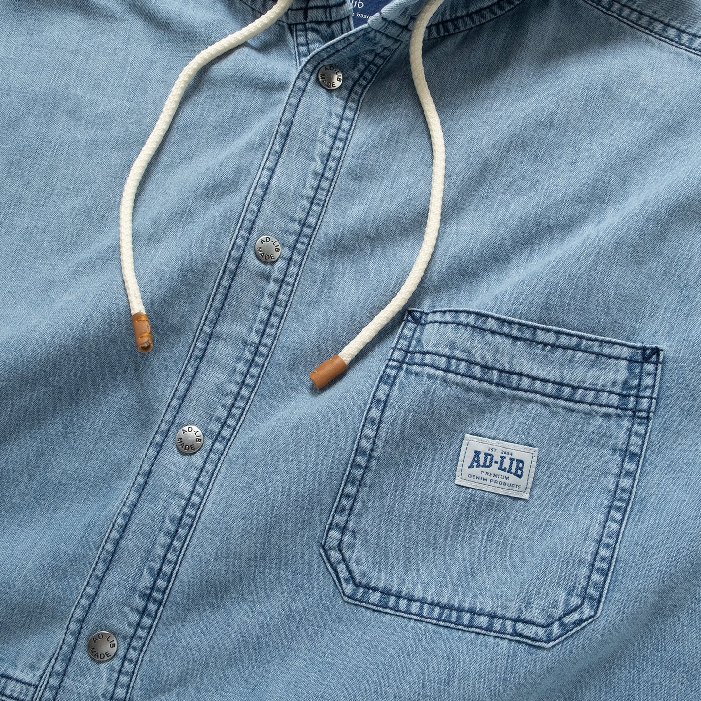 (ST476) Washed Denim Hodded Shirt