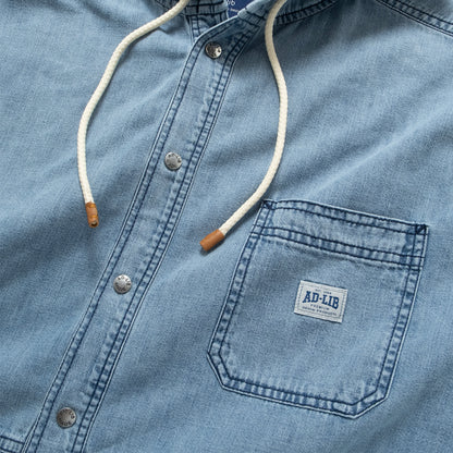 (ST476) Washed Denim Hodded Shirt