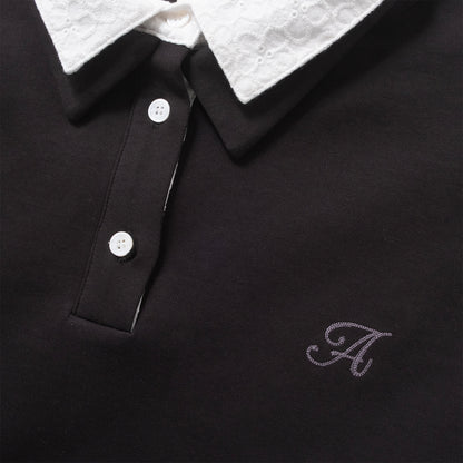 (TP1922) Cropped Lace Collar Polo