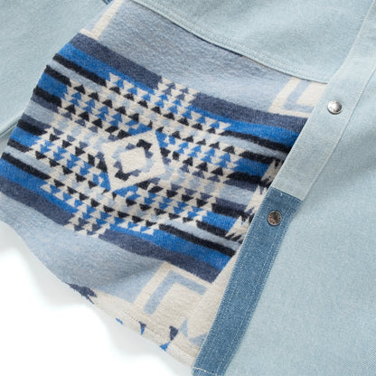 (ST479) Denim Patchwork Shirt