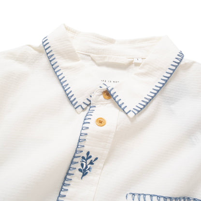 (ST486) Floral Embroidery Shirt