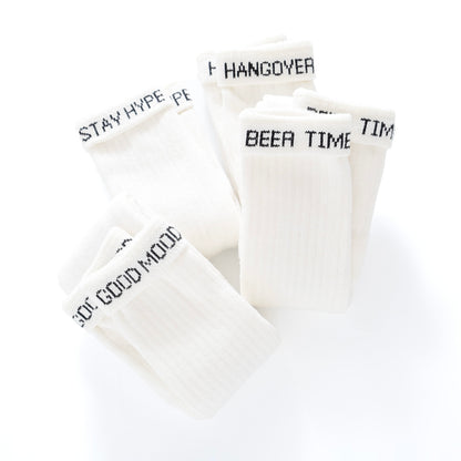 (SK077) Beer Time Message Rolled Socks
