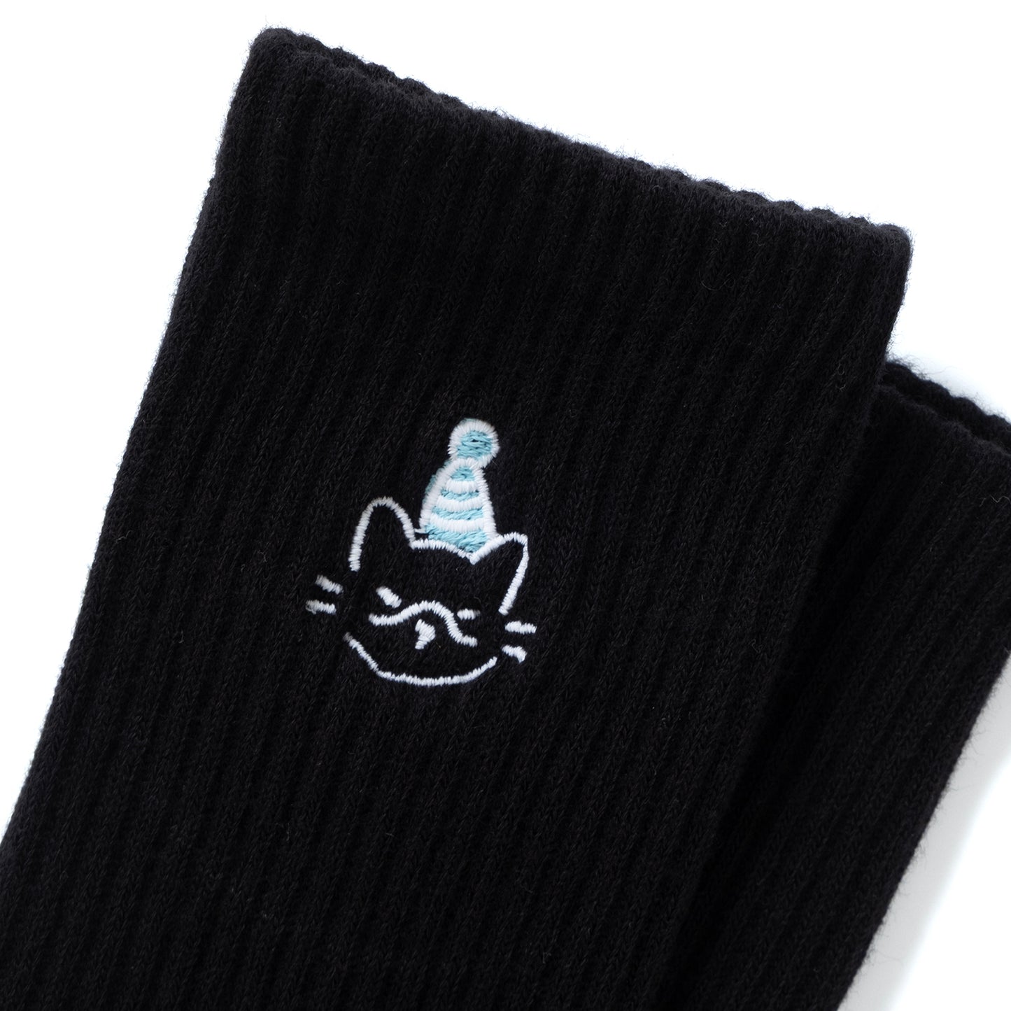 (EX662) Blue Hat Cat Embroidery Socks