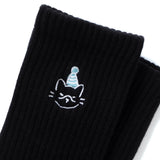 (EX662) Blue Hat Cat Embroidery Socks
