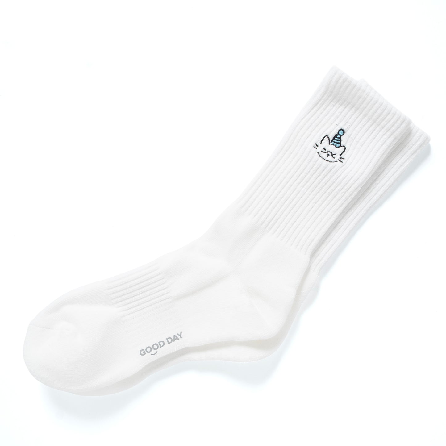 (EX662) Blue Hat Cat Embroidery Socks