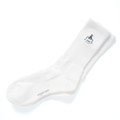 (EX662) Blue Hat Cat Embroidery Socks