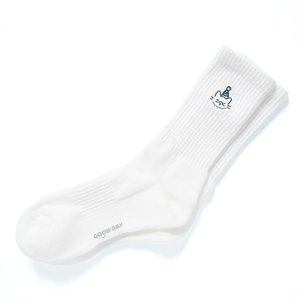(EX662) Blue Hat Cat Embroidery Socks