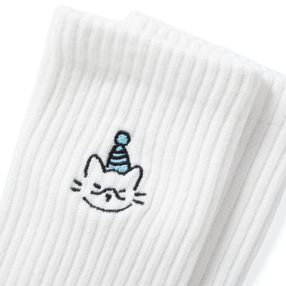 (EX662) Blue Hat Cat Embroidery Socks