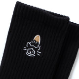 (EX663) Brown Hat Cat Embroidery Socks