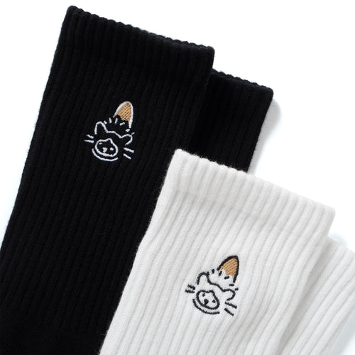 (EX663) Brown Hat Cat Embroidery Socks