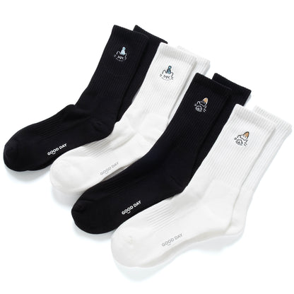 (EX662) Blue Hat Cat Embroidery Socks
