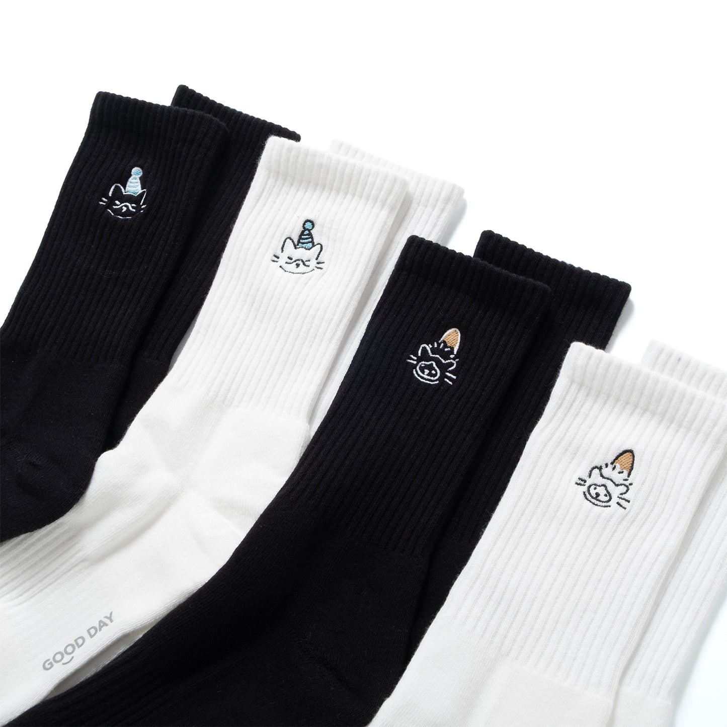 (EX663) Brown Hat Cat Embroidery Socks