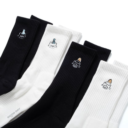 (EX663) Brown Hat Cat Embroidery Socks