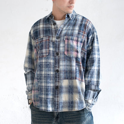 (ST560) Check Patchwork Shirt