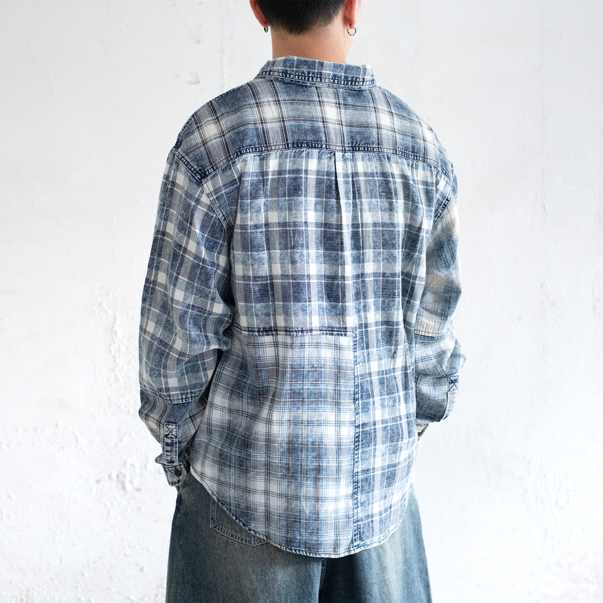(ST560) Check Patchwork Shirt