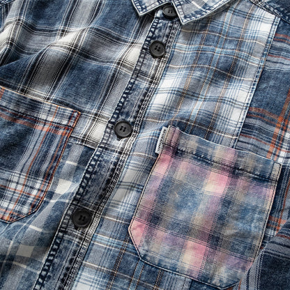 (ST560) Check Patchwork Shirt