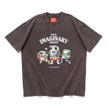 (EX738) Mahjong Graphic Washed Tee