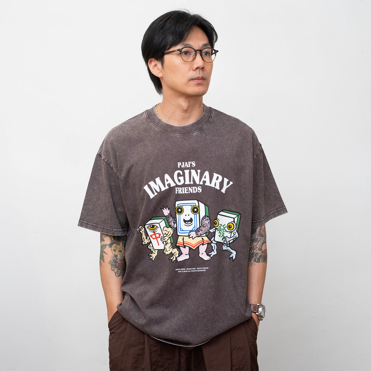 (EX738) Mahjong Graphic Washed Tee