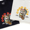 (ZT1295) Lucky Skater Cat Graphic Embroidery Tee