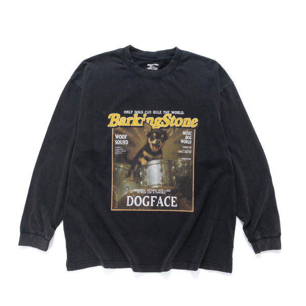 (ZT1818) Barking Dog Graphic Long Sleeve Washed Tee