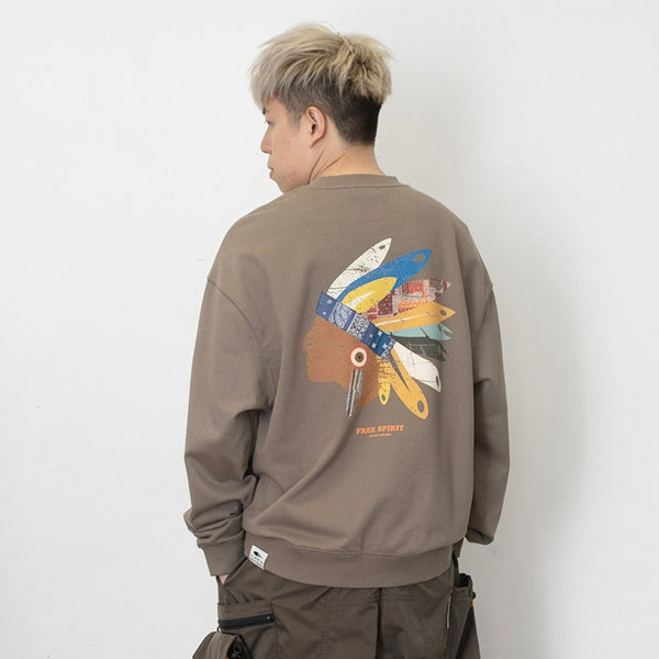(ZW422) Indian Chief Graphic Pocket Sweater