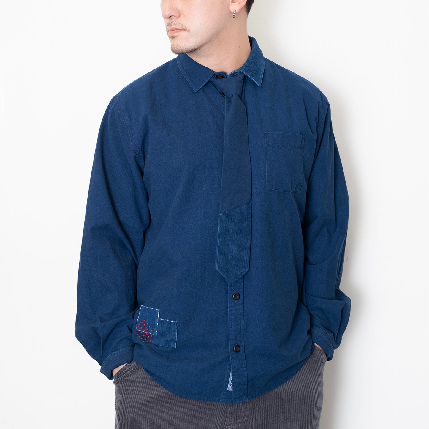 (ST481) Indigo Shirt With Tie