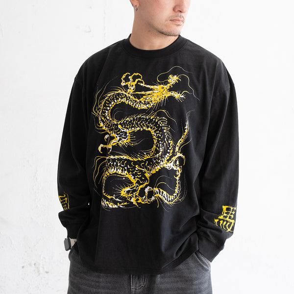 (EX676) Gold Dragon Long Sleeve Washed Tee