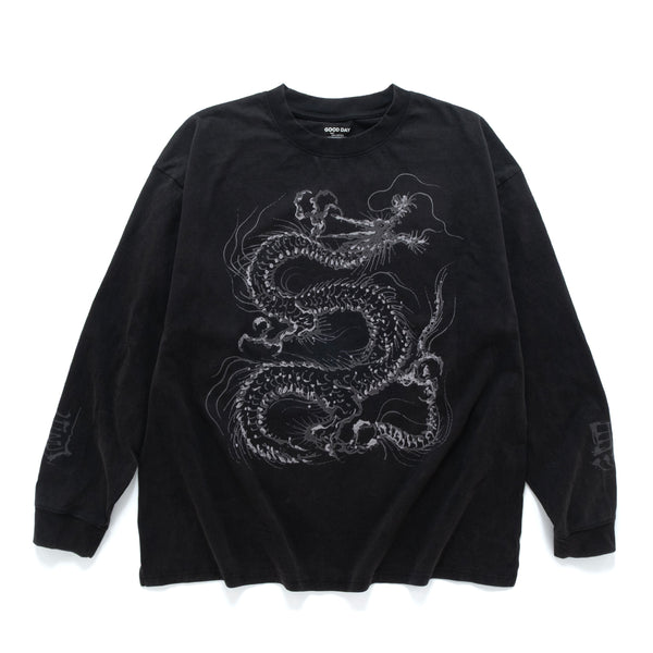 (EX678) Grey Dragon Long Sleeve Washed Tee