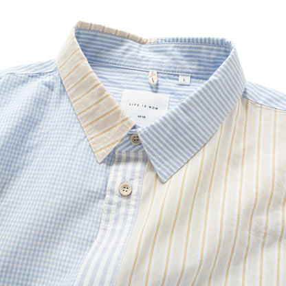 (ST510) Stripes Patchwork Shirt