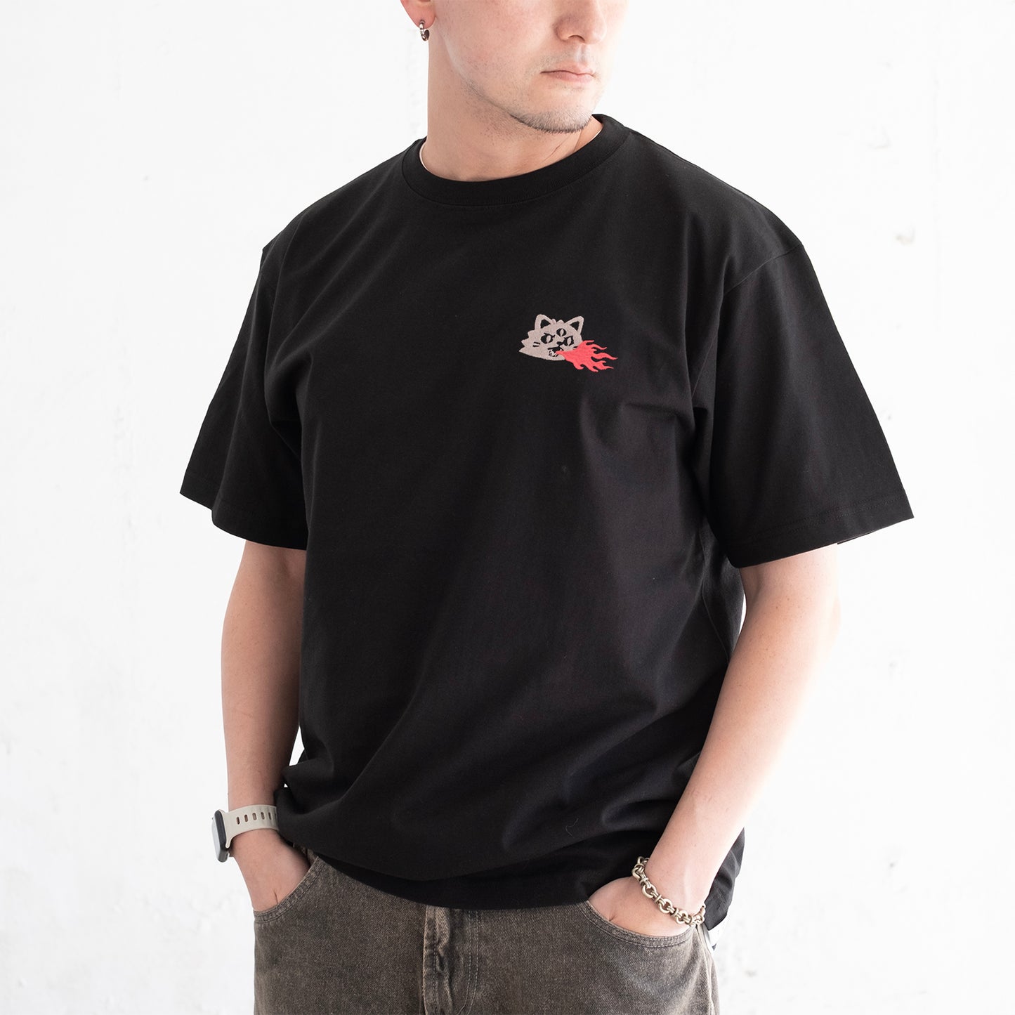 (ZT1857) Catzilla Embroidery Graphic Tee