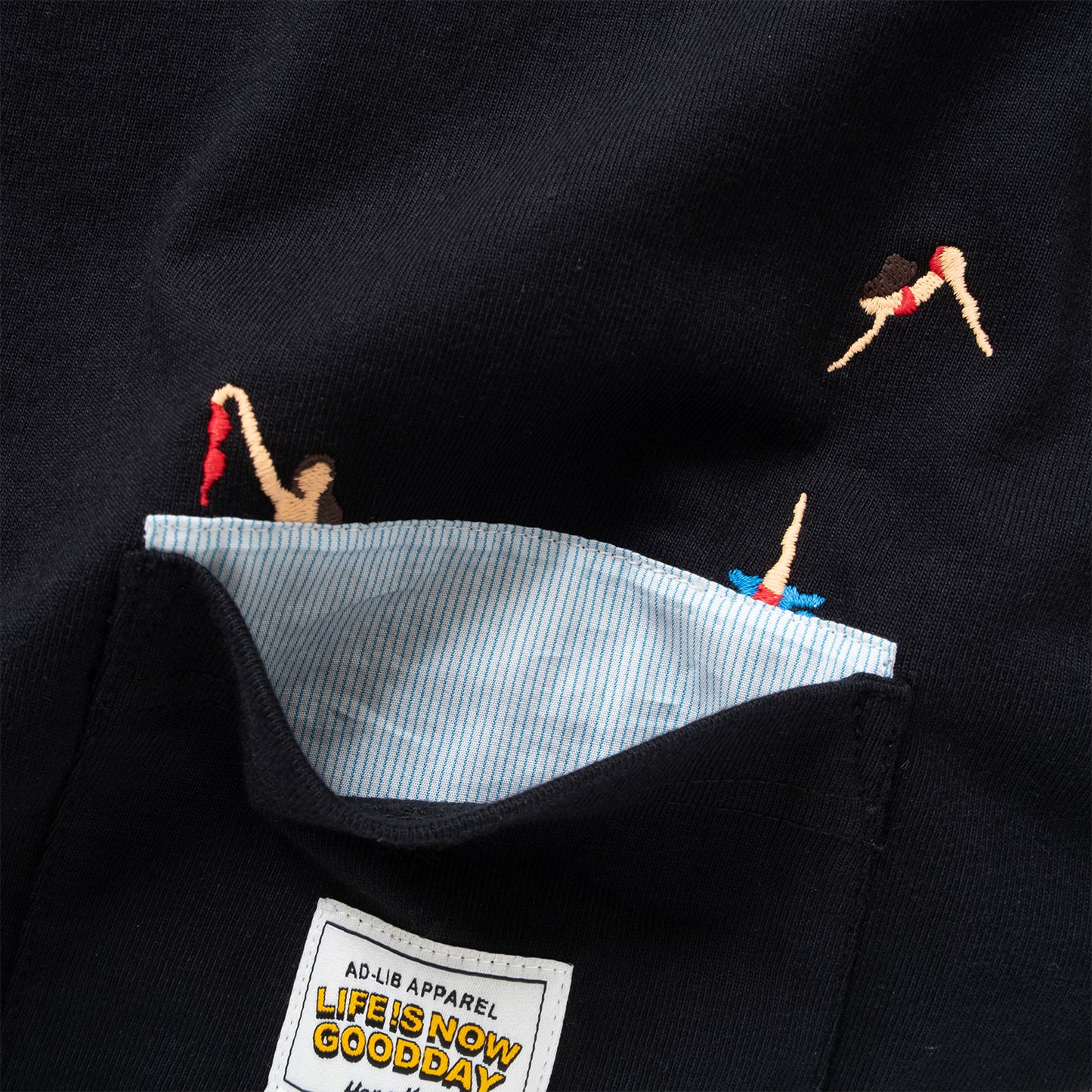(ZT1840) Diving Woman Embroidery Pocket Tee
