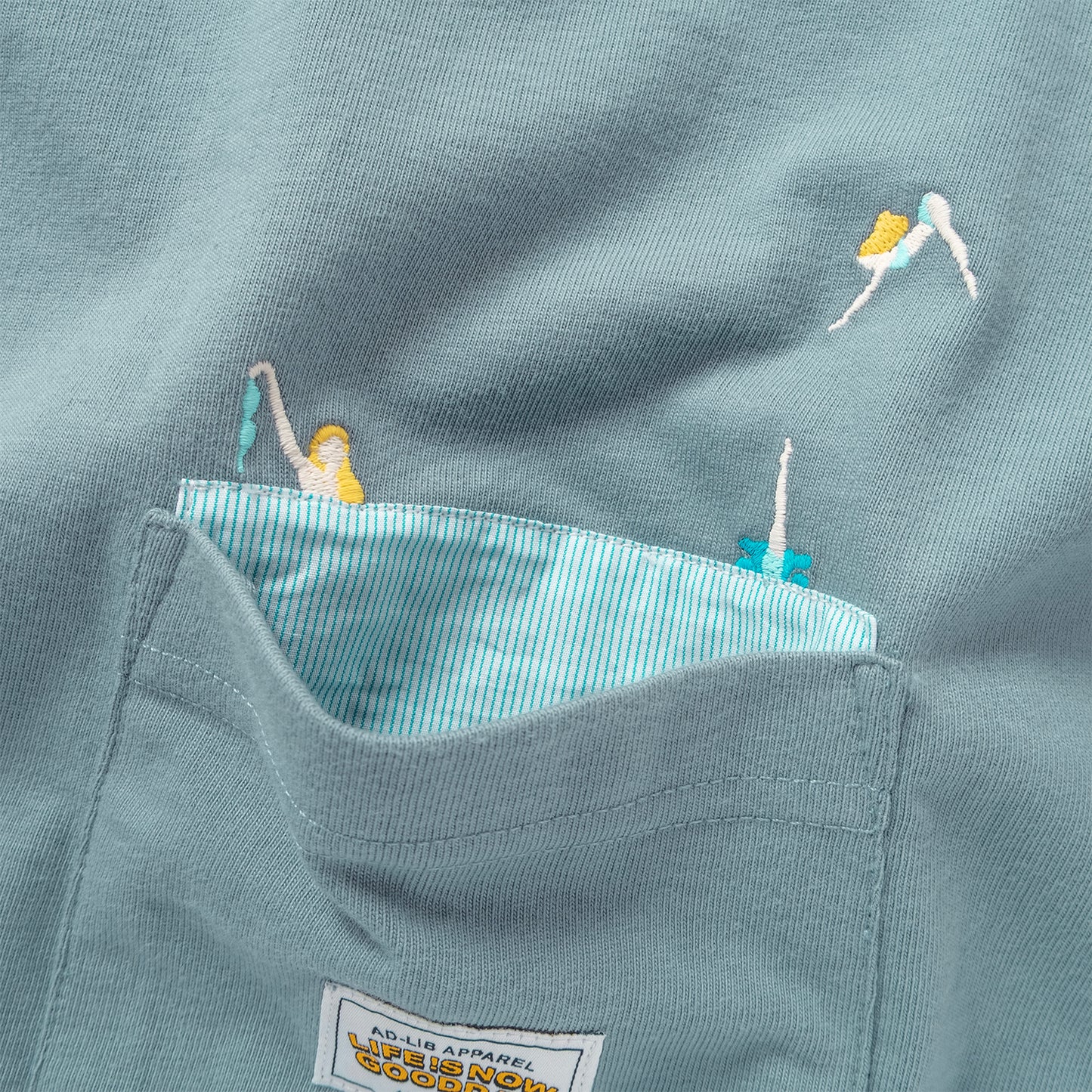 (ZT1840) Diving Woman Embroidery Pocket Tee