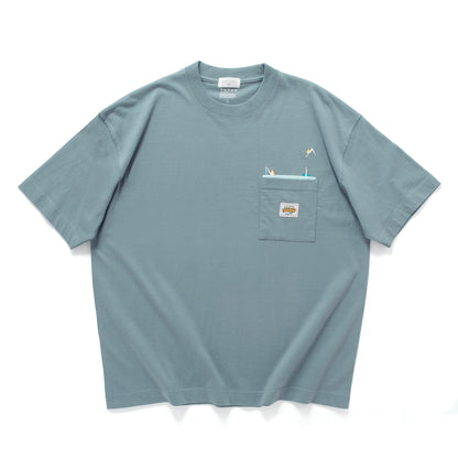 (ZT1840) Diving Woman Embroidery Pocket Tee