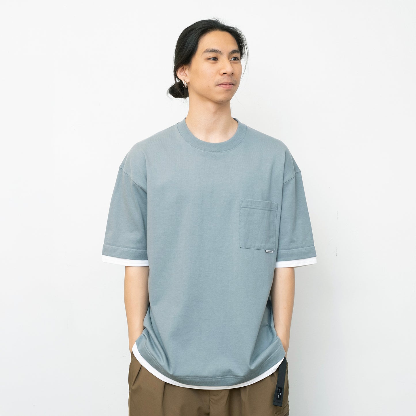 (ZT1861) Double Fake Layer Pocket Tee