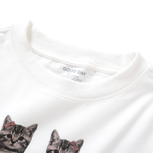 (ZT1890) The Meowing Cats Graphic Cropped Tee