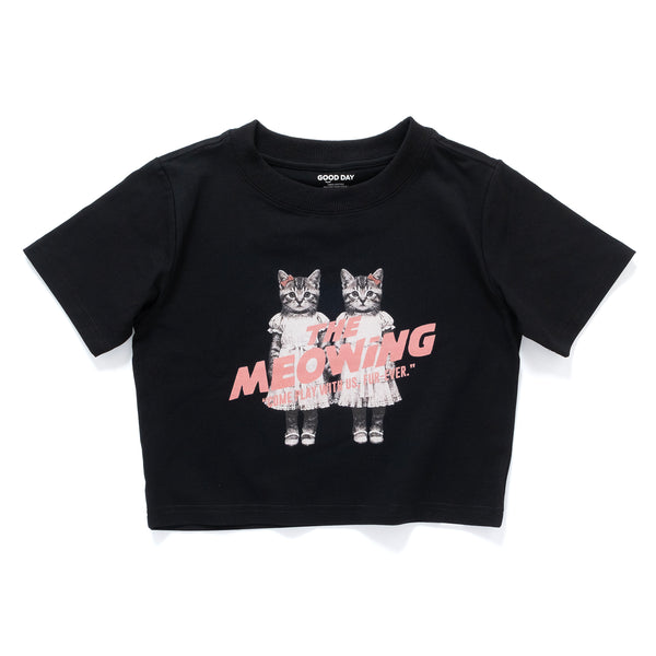 (ZT1890) The Meowing Cats Graphic Cropped Tee
