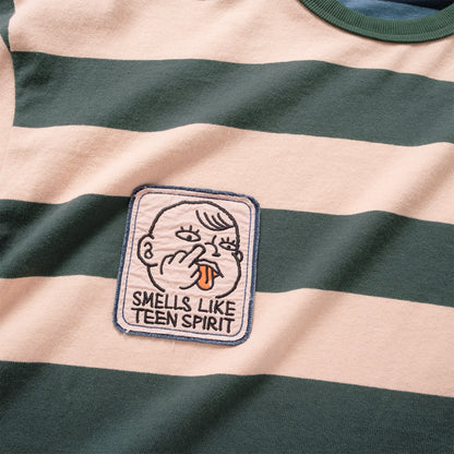 (TP1883) Contrast Stripes Graphic Patch Tee