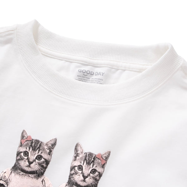 (ZT1890) The Meowing Cats Graphic Cropped Tee