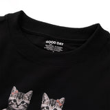 (ZT1890) The Meowing Cats Graphic Cropped Tee
