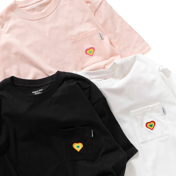 (ZT1165) Colorful Heart Embroidery Pocket Tee