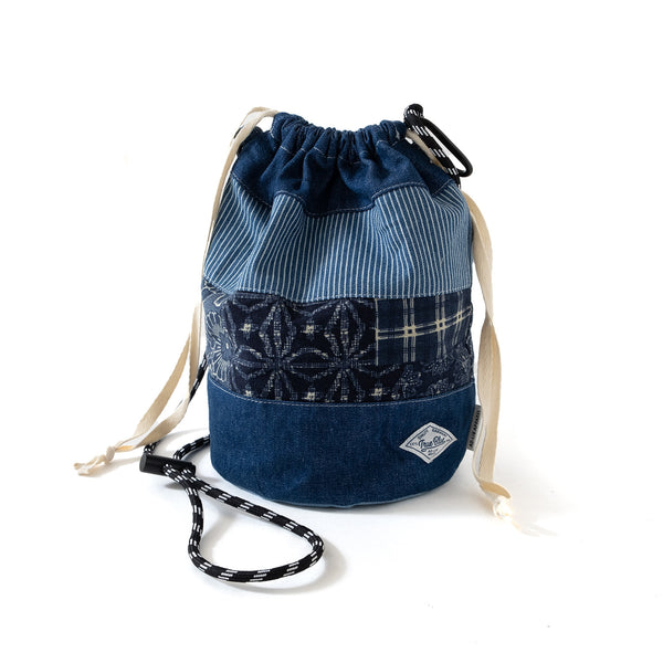 (YB463) Indigo Patchwork Drawstring Bag