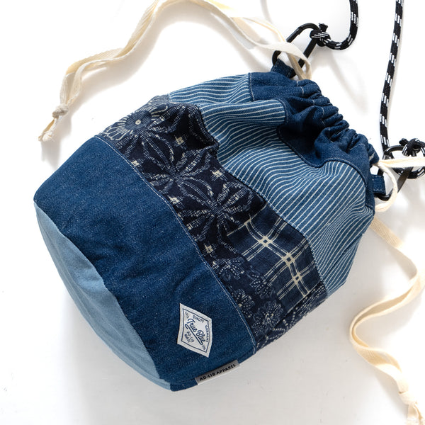 (YB463) Indigo Patchwork Drawstring Bag