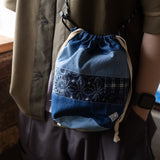 (YB463) Indigo Patchwork Drawstring Bag