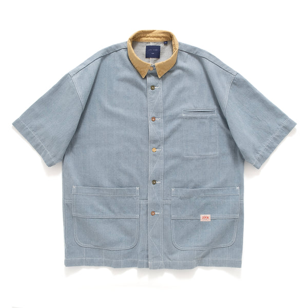 (ST372) Heavy Wash Denim Short Sleeve Shirt