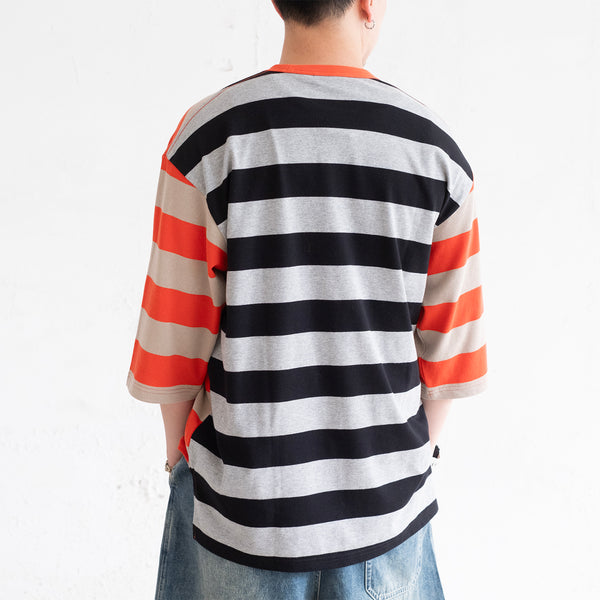 (TP1883) Contrast Stripes Graphic Patch Tee