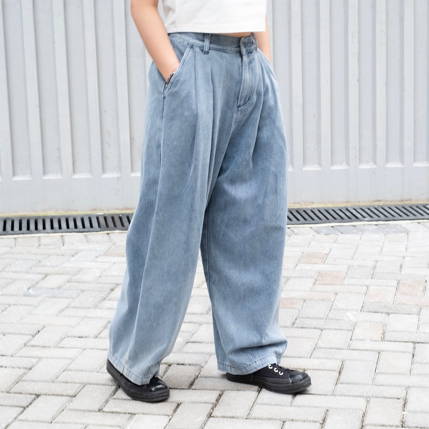 (PT404) Denim Wide Pants