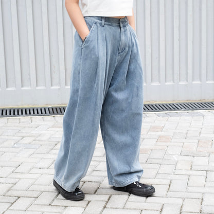 (PT404) Denim Wide Pants