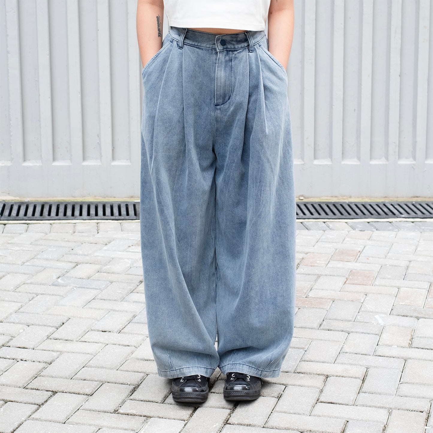 (PT404) Denim Wide Pants