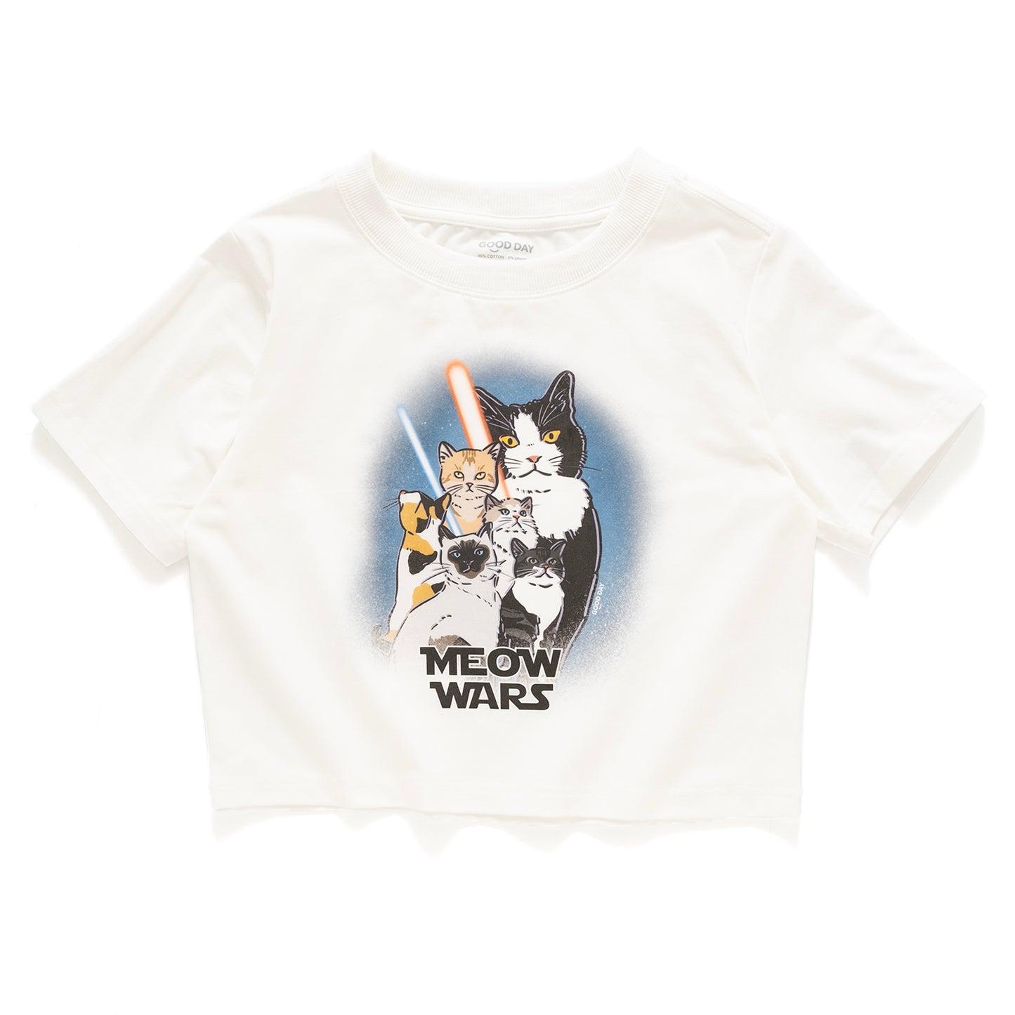 (ZT1408) MEOW WARS Graphic Cropped Tee